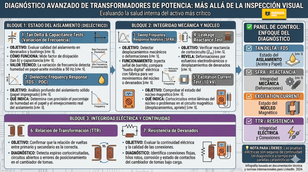 Infografía con los datos de las pruebas en los transformadores de Alta Tensión.
